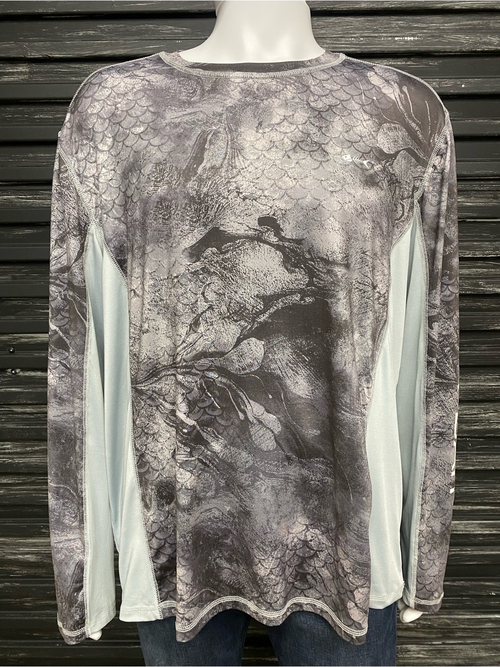 Silver Bait Performance Fishing Shirt Gray Fish Scale Camo Long Sleeve